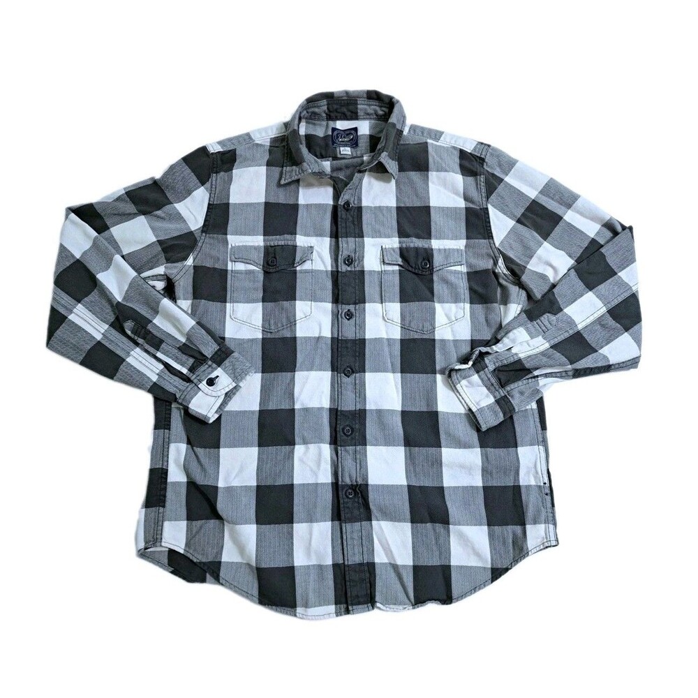 J Crew Flannel Shirt Mens Large Plaid Grey Check 90s Y2K Sportsmen Buttons